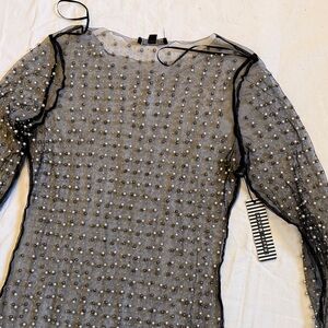 Haute Monde Black and pearl Beaded Mesh dress